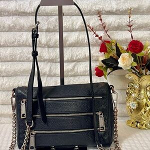 Rebecca Minkoff Black Leather Crossbody Bag with Chain Straps